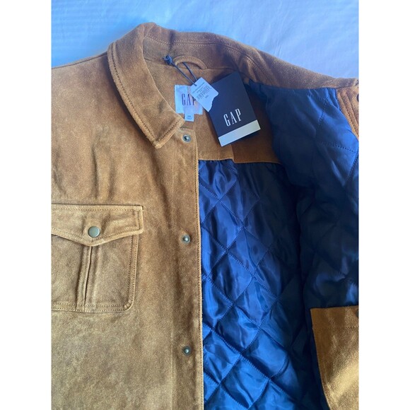 NWT Gap Suede Trucker Jacket Quilted Lining XXL Camel Leather 52-54 - Picture 4 of 9